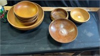 Wooden salad set & misc bowls