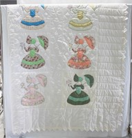Vintage Colonial Lady Hand Stitched Quilt