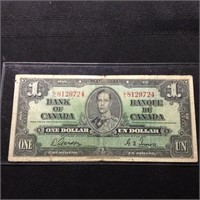 1937 CANADA $1 NOTE F