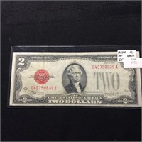 1928F RED SEAL $2 NOTE EF