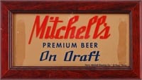 Mitchell's Beer Framed Reverse Glass Advertisement