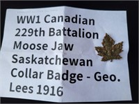 GENUINE WW1 1916 CANADA COLLAR BADGE HALLMARKED