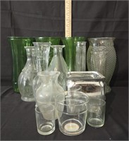 Green & Clear Glass Vases & More