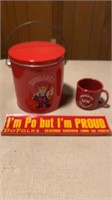 Nebraska pop corn can, Nebraska plastic mug,