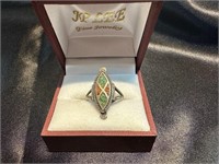 Size 5 Vintage Inlaid Turquoise and Red Coral Ring