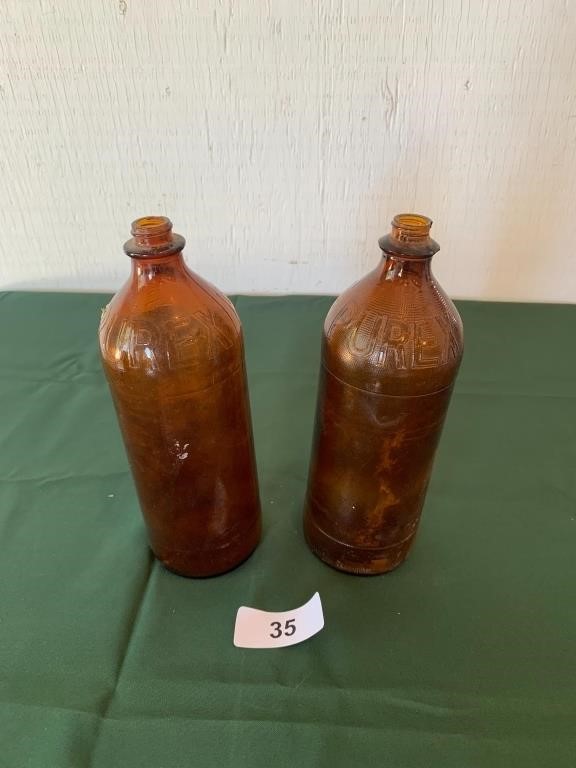 (2) Vintage Brown Glass Purex Bottles