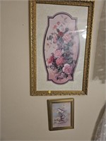 Pair of Framed Pictures, Bird, Floral Decor