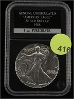 1986 American Silver Eagle 1ozt .999 Fine Silver