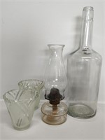 Oil Lamp, Glass Jar, Etched Lamp Shade