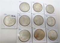 10 - 1921 Morgan silver dollars