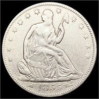1855 Arws Seated Liberty Half Dollar CLOSELY UNCIR