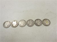 (6) 1907-1908 Barber Silver Half Dollars H