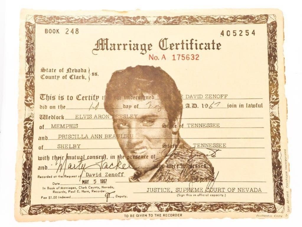 Vintage - Marriage Certificate Elvis Presley - Pri