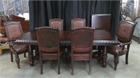 BEAUTIFUL TRESTLE BASE TABLE W/ 6 CHAIRS & 1 EXT