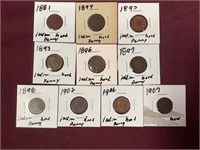 Variety Of Old Indian Head Pennies 1881-1907