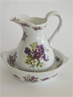 VTG BEAUTIFUL PURPLR FLOWERED HEAVY WASH BASIN