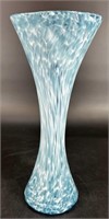 MCM Blue White Tall Art Glass Vase 17”