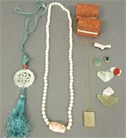 Group of oriental jade & coral jewelry, etc.