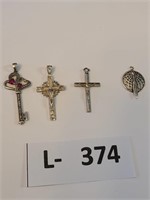 sterling silver pendants cross, key, native 4 pcs