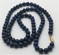 Blue Lapis Beaded Necklace With 14k Gold Clasp