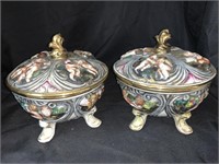 2 CAPODIMONTE ITALIAN FOOTED ROUND BOWLS W/LIDS -