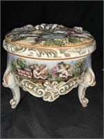 CAPODIMONTE ITALIAN FOOTED TRINKET BOX -