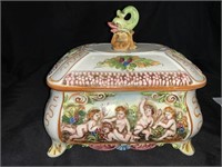 CAPODIMONTE ITALIAN OBLONG DISH W/LID-8 X 5 X 7 "