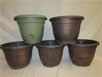 5 Plant Pots Green Is 10 1/2" T