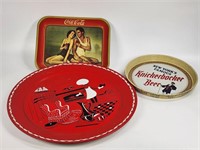 3) COLLECTIBLE SERVING TRAYS COCA COLA, BBQ