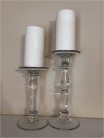 Pair of glass candleholders