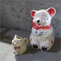 Vintage Bear Cookie Jar & Cat Creamer