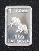 1 gram Silver Ingot - Galloping Unicorn, .999
