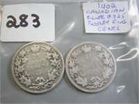 1902 Silver Canadian Twenty Five Cents Coin