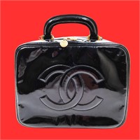 Vintage Chanel Black Patent Leather Beauty Case