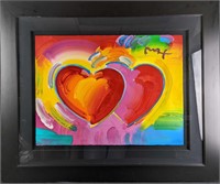 Peter Max Original Two Hearts Acrylic On Paper
