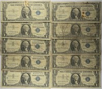 Lot of 10: $1 Silver Certificates