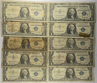 Lot of 10: $1 Silver Certificates