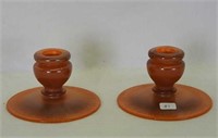 Stretch Glass pair of candlesticks - tangerine