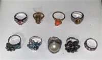 Costume Rings (9) rings various sizes & metals