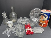 Candle Holders, Decanters, Quaker Oats