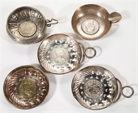 ASSORTED SILVER-LIKE COIN-BOTTOM WINE TASTERS,