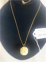14 karat Gold Chain w Chinese Carved Ball Pendant