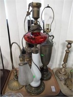 4 ANTIQUE LAMPS - UP TO 24"