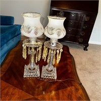 (2) Vintage 15” Glass Boudoir Lamps