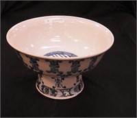Oriental blue and white china pedestal bowl