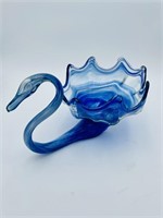MCM Hand Blown Cobalt Swan Glass Dish