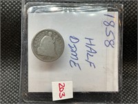 1858 SEATED HALF DIME