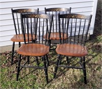 Set of 4 Black Gold Accent Cherry Dining CHairs