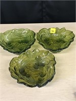3 Green Glass Berry Bowls