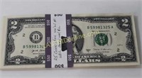 25 Uncirculated $2 Consecutive Number Notes
